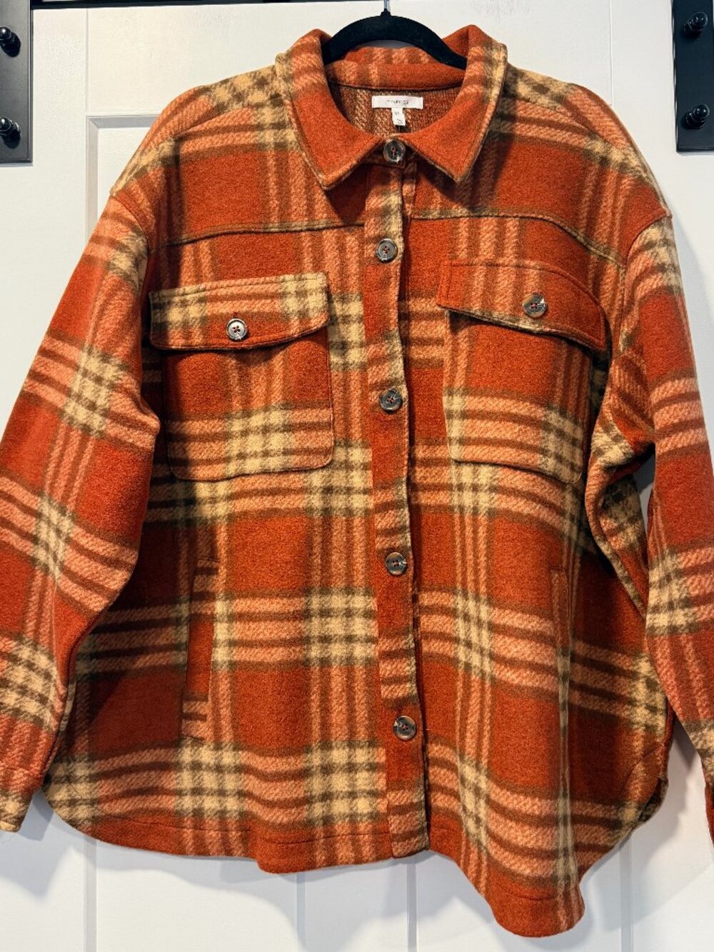 NWT Maurices Heavyweight Button-Front Burnt Orange & Tan Plaid Shacket